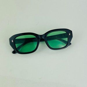 awesome square black frame green lens sunglasses